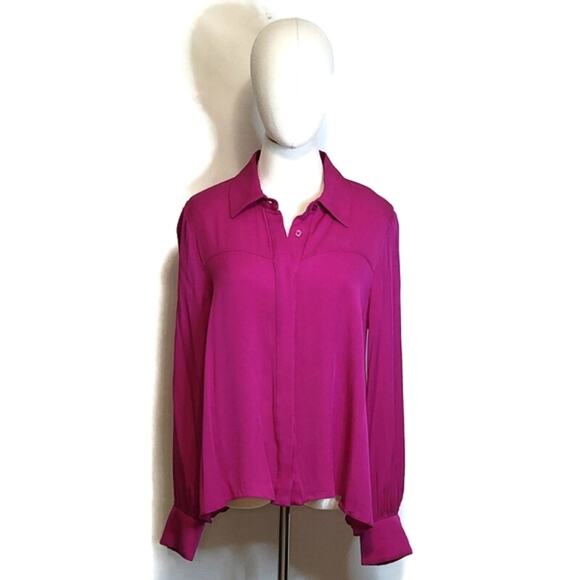 MILLY Silk Button Down Long Sleeve Fuchsia Pink Purple Blouse Size 10 - Picture 10 of 15